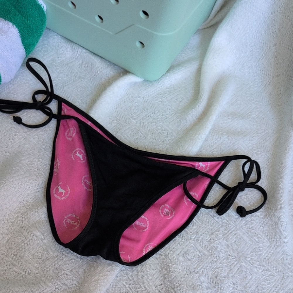PINK Victoria's Secret Black Ruched Bikini Bottom